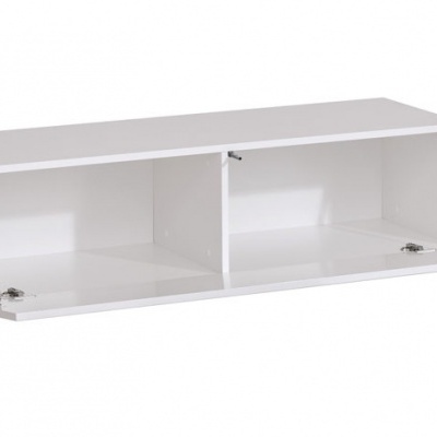 Móvel de parede branco com duas portas basculantes aberto