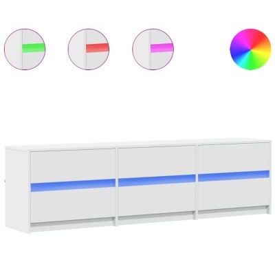 Móvel branco com três portas e faixa luminosa colorida