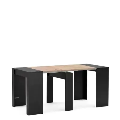 Mesa extensível madeira clara e estrutura preta
