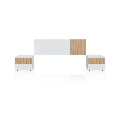 Sofá modular branco com detalhes em madeira clara