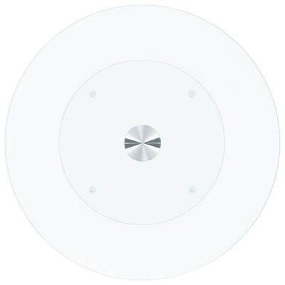 Prato redondo branco com centro transparente e botão metálico no meio