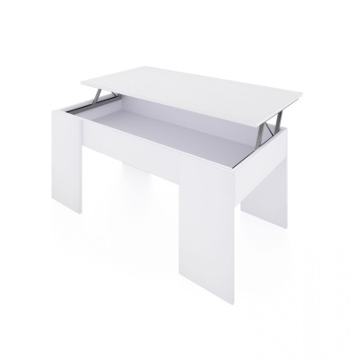 Mesa branca elevada com tampo basculante e espaço de arrumação