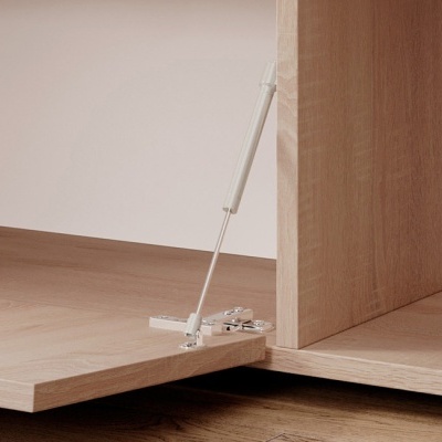 Módulo de madeira com porta aberta e mola amortecedora branca