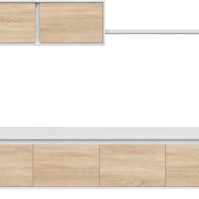 Conjunto de móveis de televisão em madeira clara e branco