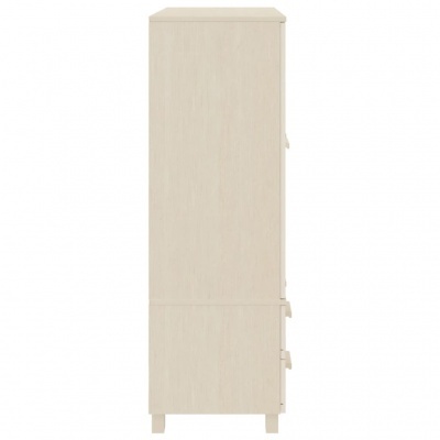 Armário vertical de madeira clara com duas portas e puxadores iguais