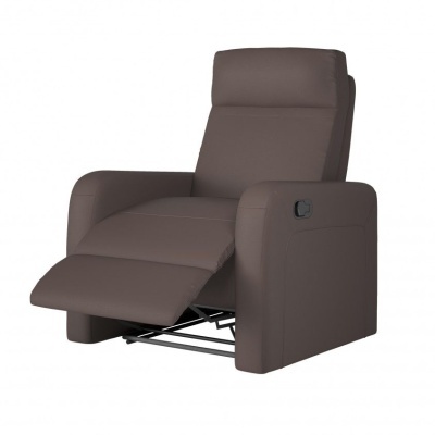 Poltrona reclinável castanha escura com apoio de pés e controle lateral