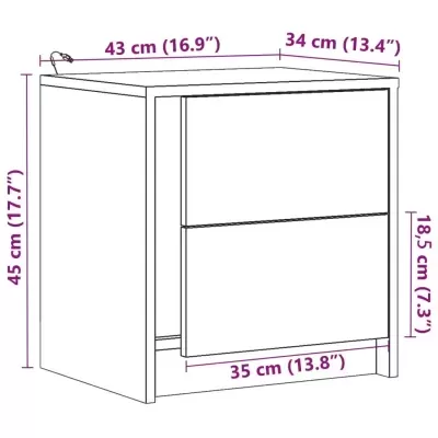 Mesinha de cabeceira branca com duas gavetas e medidas indicadas