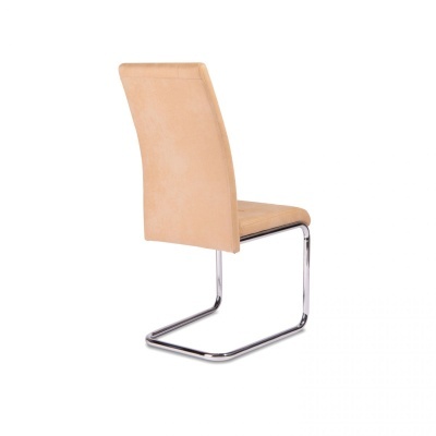 Cadeira cantilever bege com estrutura metálica cromada