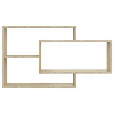 Estante de parede modular em madeira clara com três compartimentos