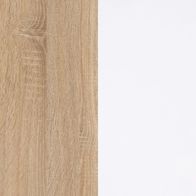 Material com padrão de madeira castanha clara ao lado de uma superfície branca lisa