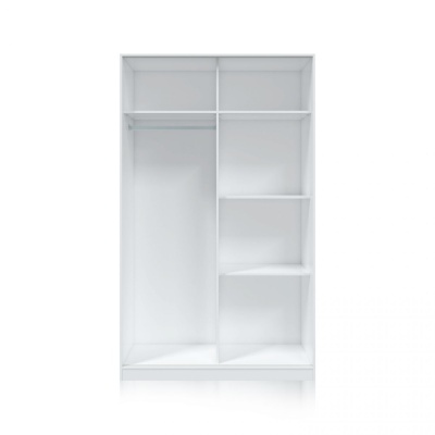 Armário de roupa branco com prateleiras e barra para pendurar