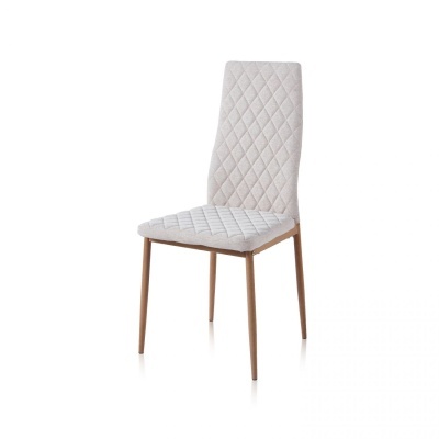 Cadeira estofada cinzento claro com pernas metálicas cobre