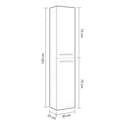 Desenho técnico de armário alto com duas portas e medidas indicadas