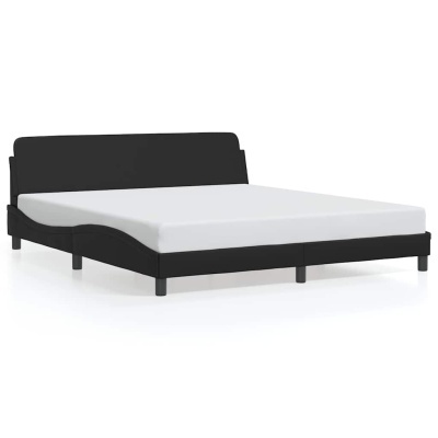 Cama de casal preta com colchão branco, linhas simples e ondulação lateral, em fundo branco