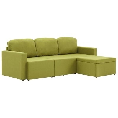 Sofá canto verde com chaise longue e almofadas de encosto