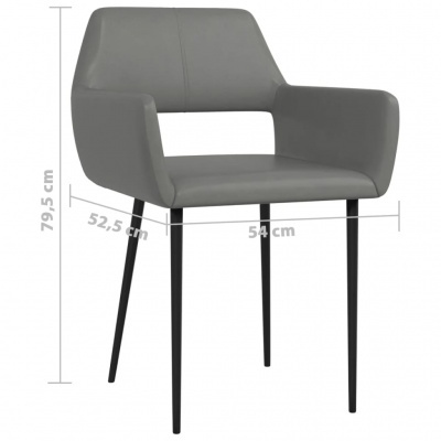 Cadeira cinzenta estofada com pernas pretas finas e braços integrados