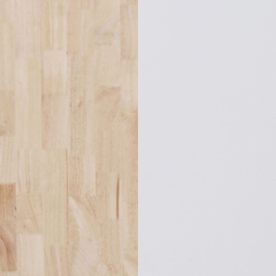 Superfícies lado a lado: madeira clara à esquerda e superfície branca lisa à direita