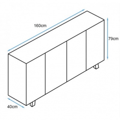 Desenho esquemático de móvel de madeira com 4 portas e medidas