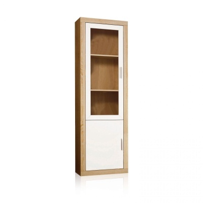 vitrina alta de madeira com vidro e portas brancas