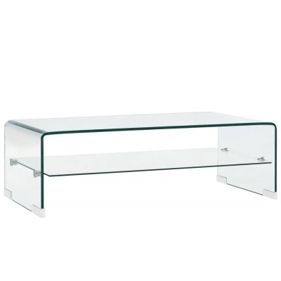 Mesa de centro de vidro transparente com prateleira inferior