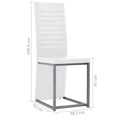 Cadeira branca com estrutura metálica preta e encosto alto com costuras horizontais.