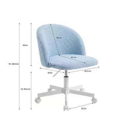 Cadeira de escritório azul claro com base branca e rodas