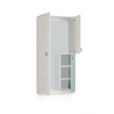 Guarda-roupa claro com portas abertas mostrando prateleiras e barra para pendurar