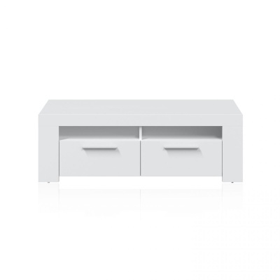 Mesa de centro branca com duas gavetas e puxadores integrados