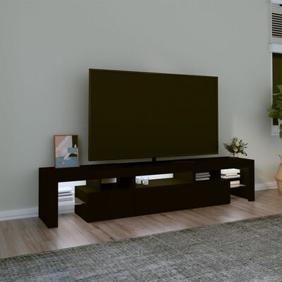 Móvel de televisão preto moderno com televisão de ecrã plano e decoração minimalista