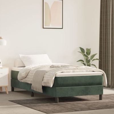 cama individual verde com roupa de cama branca e manta cinza em quarto minimalista