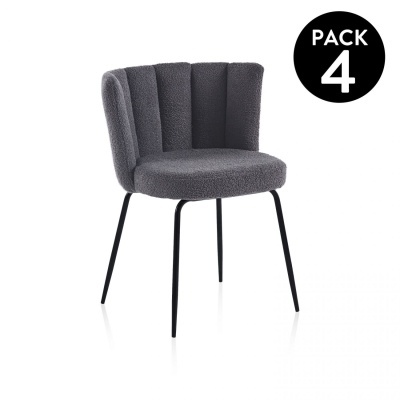 Cadeira cinzenta escura com pernas pretas e etiqueta 'PACK 4'