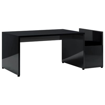 Mesa preta de escritório com gaveta lateral brilhante e design moderno