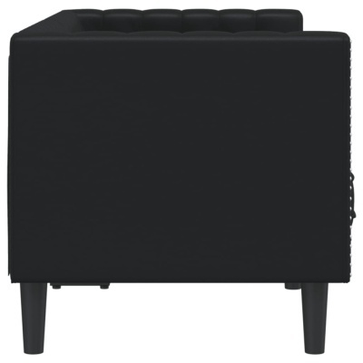 Sofá de canto preto com pernas pretas e design moderno