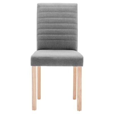 Cadeira cinza estofada com pernas de madeira clara