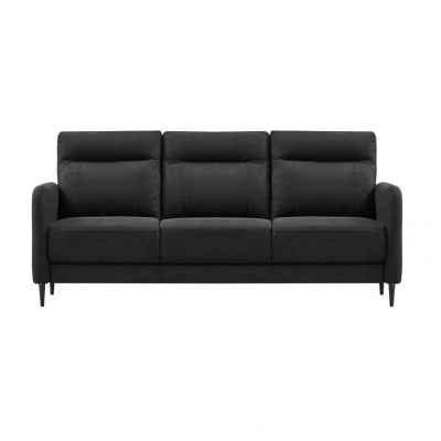 Sofá preto de três lugares com tecido e pernas pretas