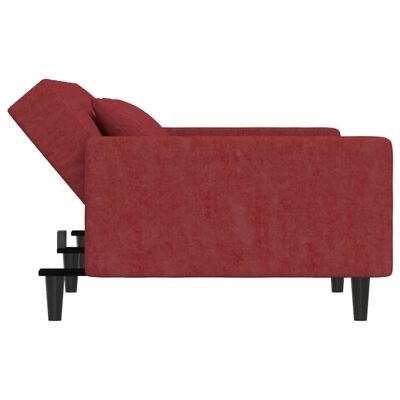 Sofá-cama vermelho com estrutura preta e assento almofadado