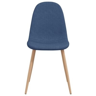 Cadeira azul com pernas de madeira clara