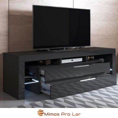 Móvel de televisão cinzento escuro com TV plana