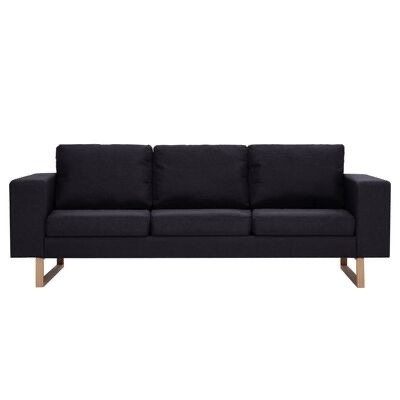 Sofá preto de três lugares com pés metálicos