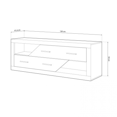 Desenho técnico de móvel branco com portas basculantes e prateleiras