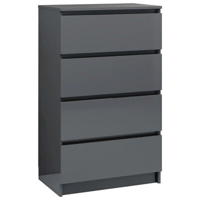 Cômoda cinza escura com quatro gavetas sem puxadores