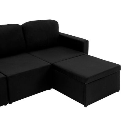 sofá chaise-longue preto em tecido com estrutura simples