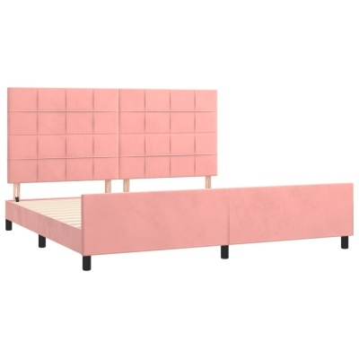 Cama de casal estofada rosa com cabeceira quadrada acolchoada