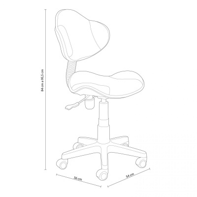 Cadeira de escritório ergonómica branca com rodas desenhada em imagem técnica