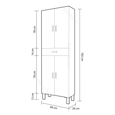 Armário alto branco com quatro portas e gavetão central