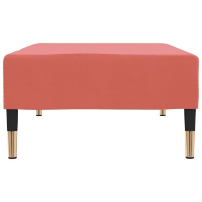 Pufe retangular cor de coral com pernas pretas e bases douradas