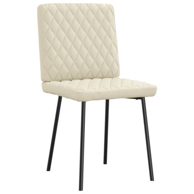 Cadeira estofada branca creme com padrão matelassê e pernas pretas