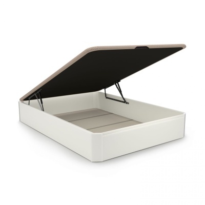 Cama de arrumação branca com tampo almofadado castanho aberto