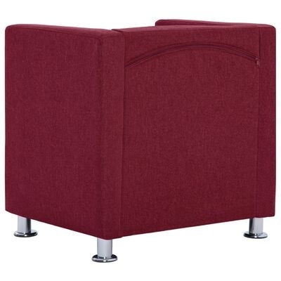 Cadeira de escritório vermelha com estofado em tecido e pernas metálicas