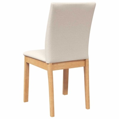 Cadeira com madeira clara e estofado bege